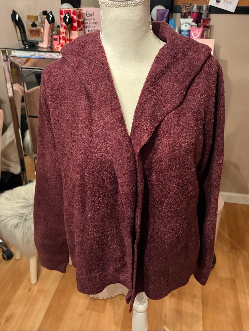 NWT Barefoot Dream Cozychic Lite Double Knit Hooded Cardi Mulberry Rosewood Sz S
